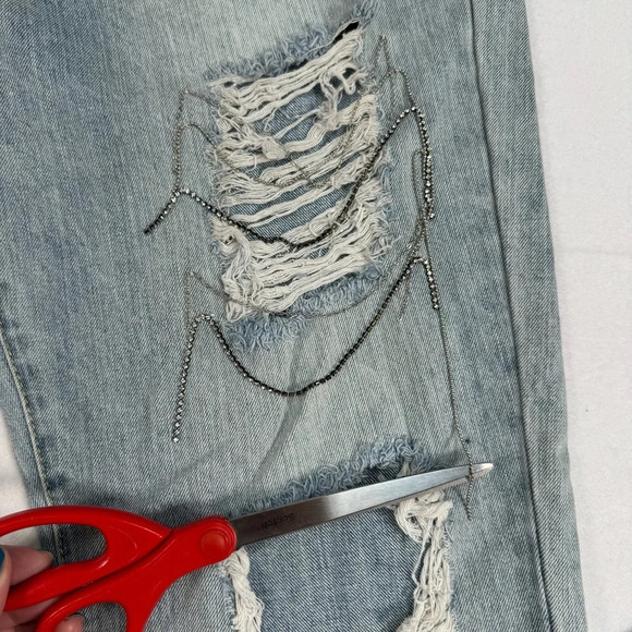 French Star Jeans Womens 9 Light Blue Girlfriend Fit High Rise Distressed NWT - Picture 11 of 12